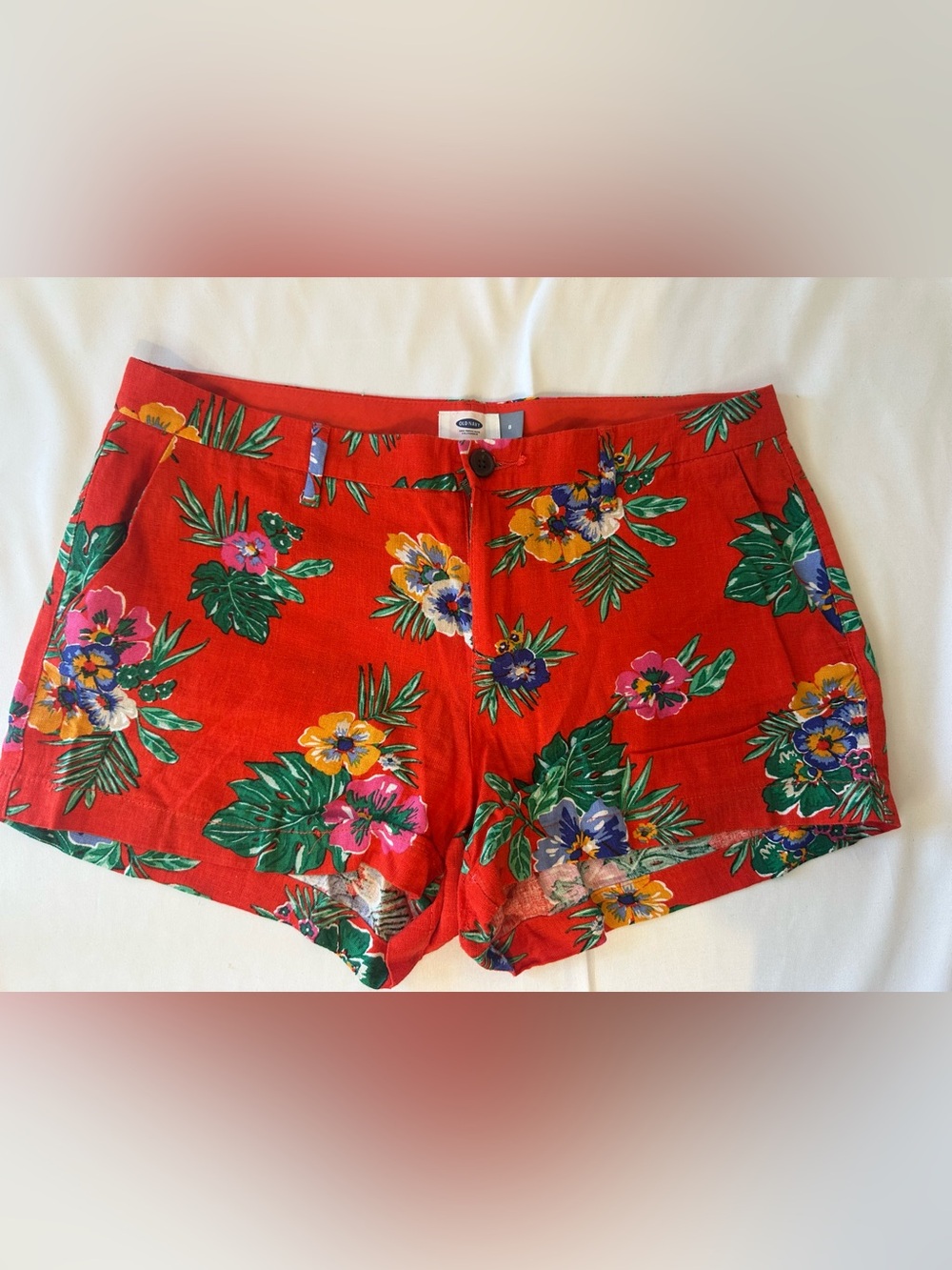 Old Navy Red Tropical Floral High-Waist Shorts